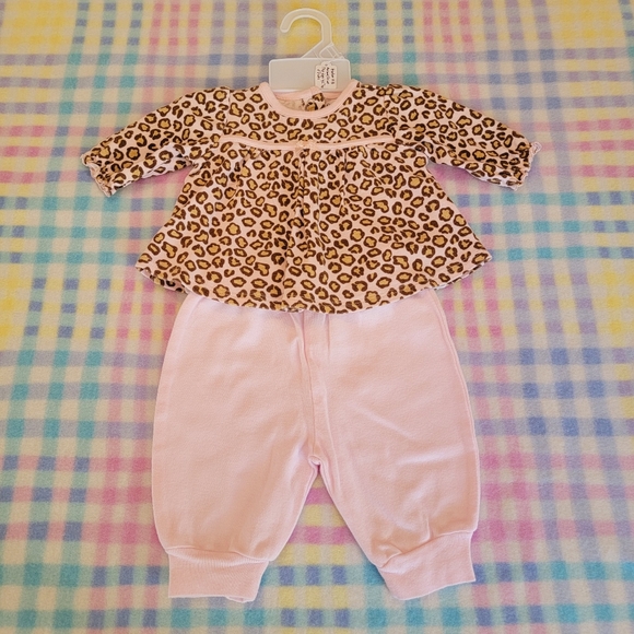 GERBER ♡ Precious Sweet Baby Girl Pink|Brown|Tan 2pc Leopard Print Outfit NB|3M - Picture 13 of 17